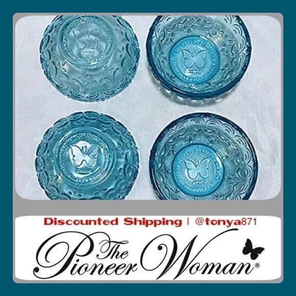 🦋 New Pioneer Woman Teal Blue Mini Glass Dipping Bowls, Set of 4 - Picture 3 of 8